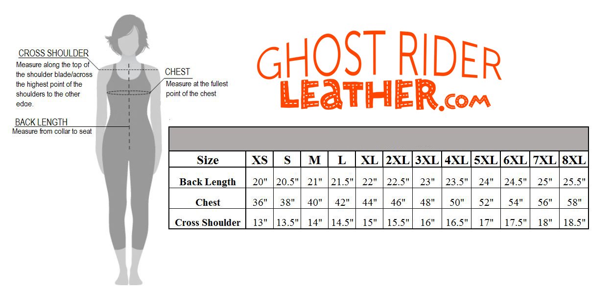 Leather Vest - Women's - Concealed Gun Pockets - Grommets - LV8500-07-DL Size Chart