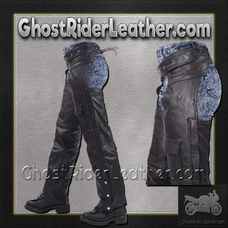 Leather Assless Chaps - Braid Design - Men or Women - C4326-04-DL