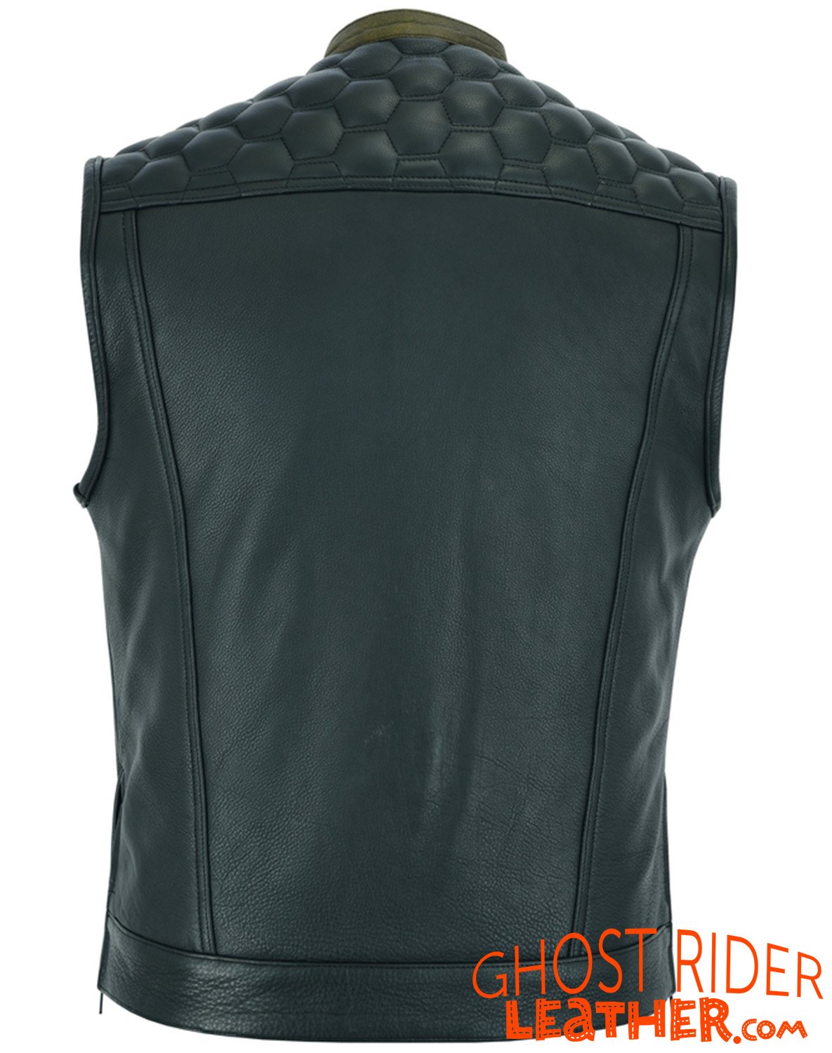 Leather Motorcycle Vest - Men's - Up To Size 8XL - Diamond Quilting - Big and Tall - DS199-DS Leather Motorcycle Vest - Men's - Up To Size 8XL - Diamond Quilting - Big and Tall - DS199-DS