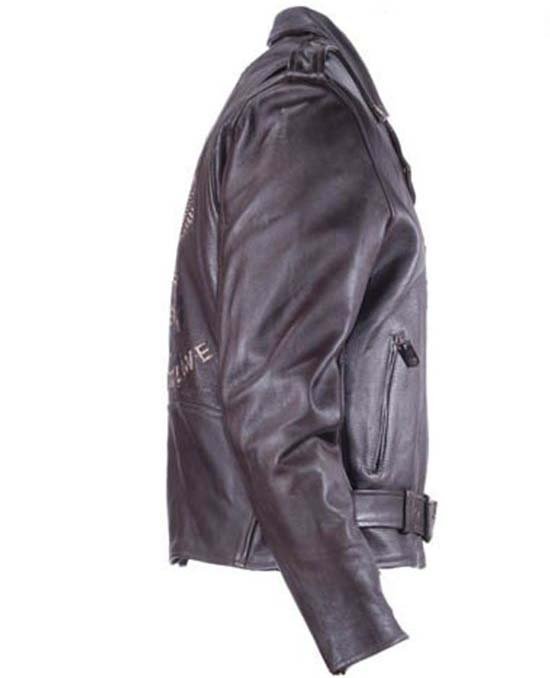 Embossed Eagle Retro Brown Motorcycle Jacket with Side Laces and Live To Ride - SKU MJ703-02-DL