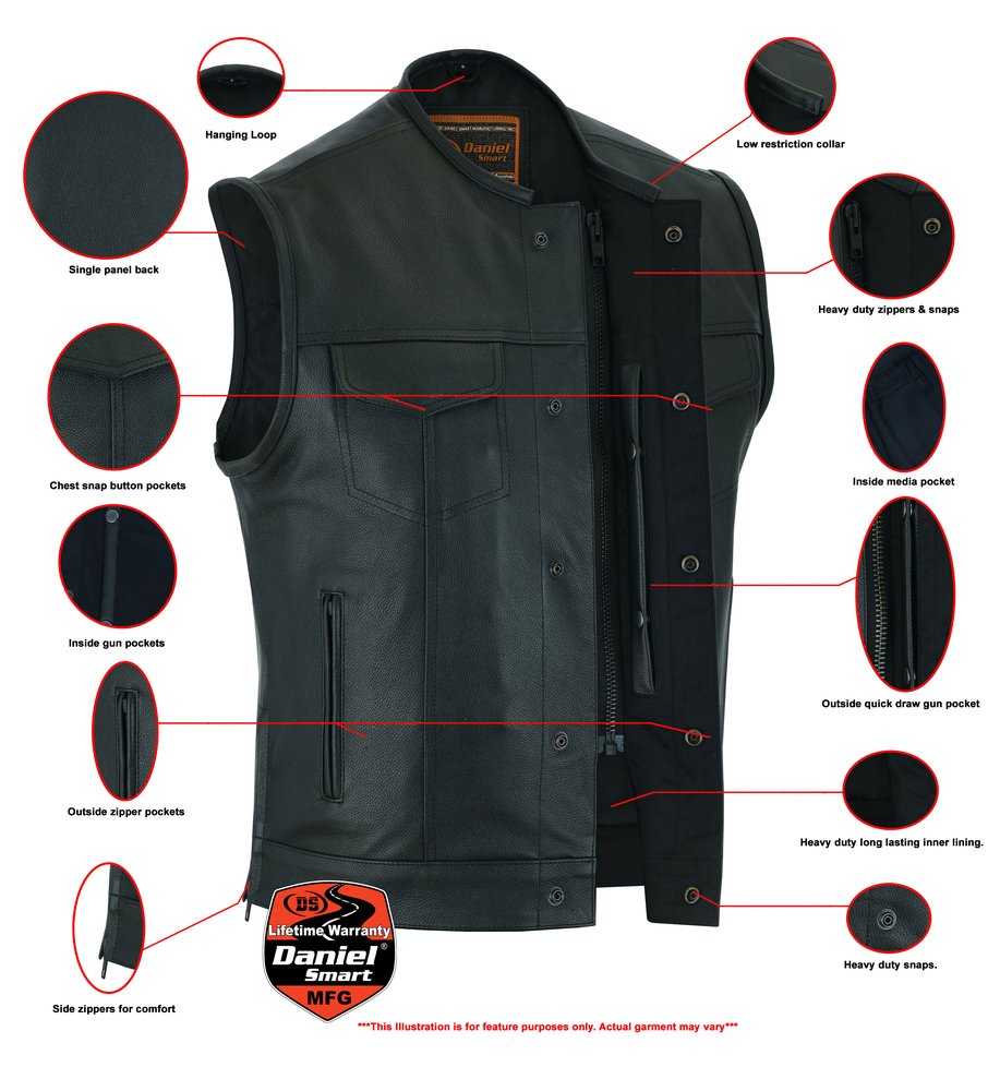 Leather Motorcycle Vest - Men's - Gun Pockets - Up To 12XL - Big and Tall - DS177-DS