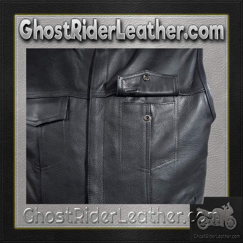 Leather Motorcycle Vest - Men's - Club - Short Collar - MV8007-DL