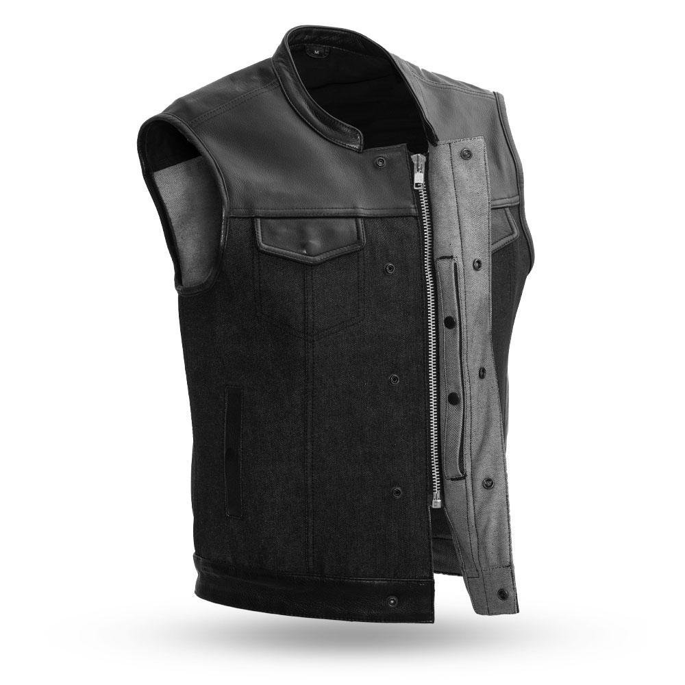 Denim and Leather Motorcycle Vest - Men's - Up To 5XL - 49/51 - FIM662DM-FM