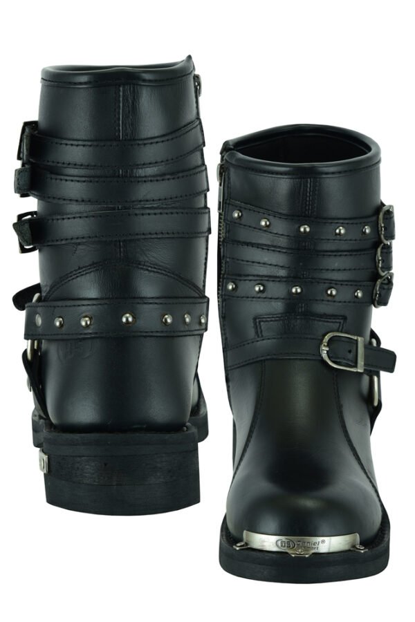 Leather Motorcycle Boots - Women's - Black - Side Zippers - DS9767-DS