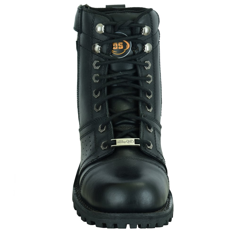 Men's Black 6 Inch Motorcycle Boots - Perforated - Medium or Wide - Side Zipper - Plain Toe - DS9731-DS