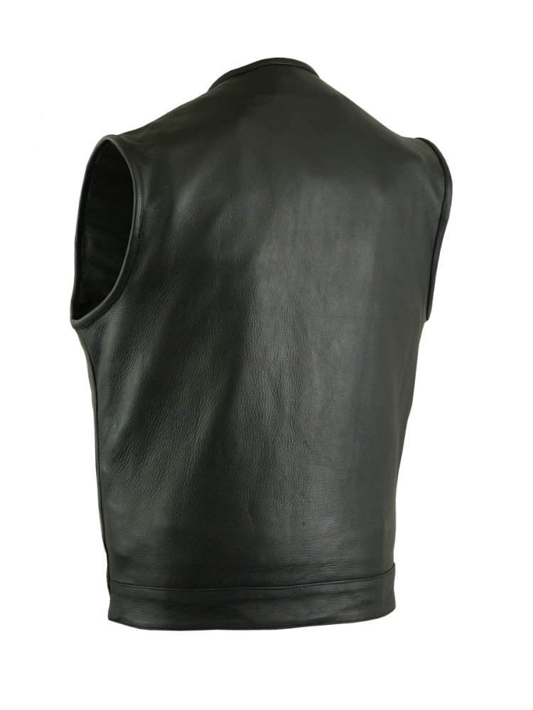 Leather Motorcycle Vest - Men's - Hidden Zipper - Up To 12XL - Big and Tall - DS181A-DS
