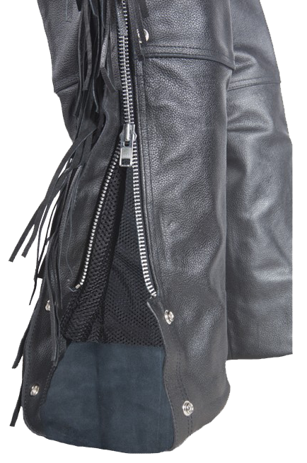Mens Ladies Unisex Leather Chaps with Braid and Fringe - SKU C337-04-DL