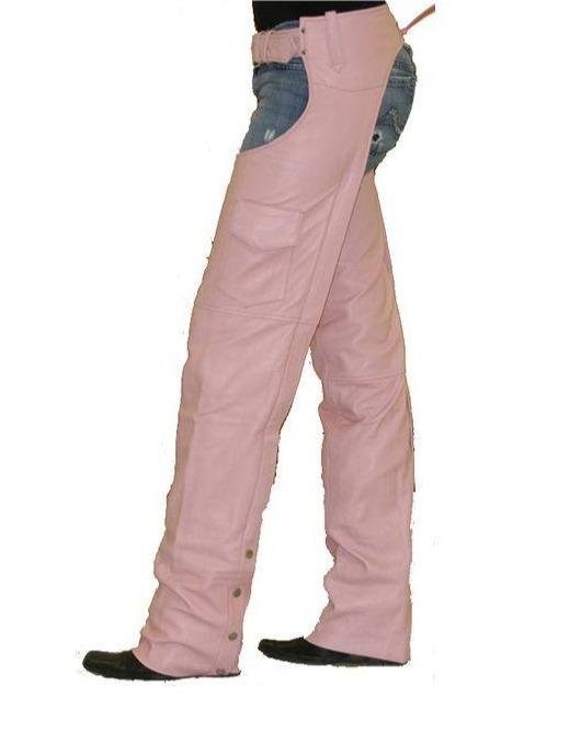 Leather Motorcycle Chaps - Women's - Pink - Pocket  - C325-PINK-DL