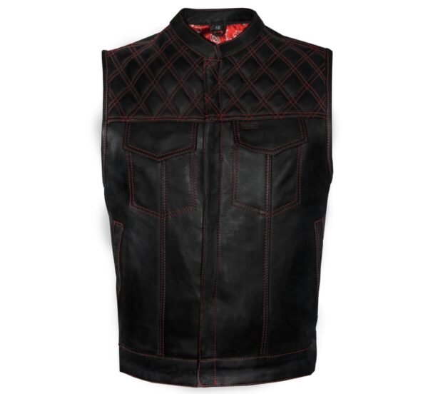 Leather Vest - Men's - Motorcycle Club - Red Paisley Lining - Up To 62 - MV7320-RT-PD-88-DL