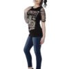 Women's Sliced Sleeve Shirt - Midnight Rider Graphic - Motorcycle - 7646BLK-DS