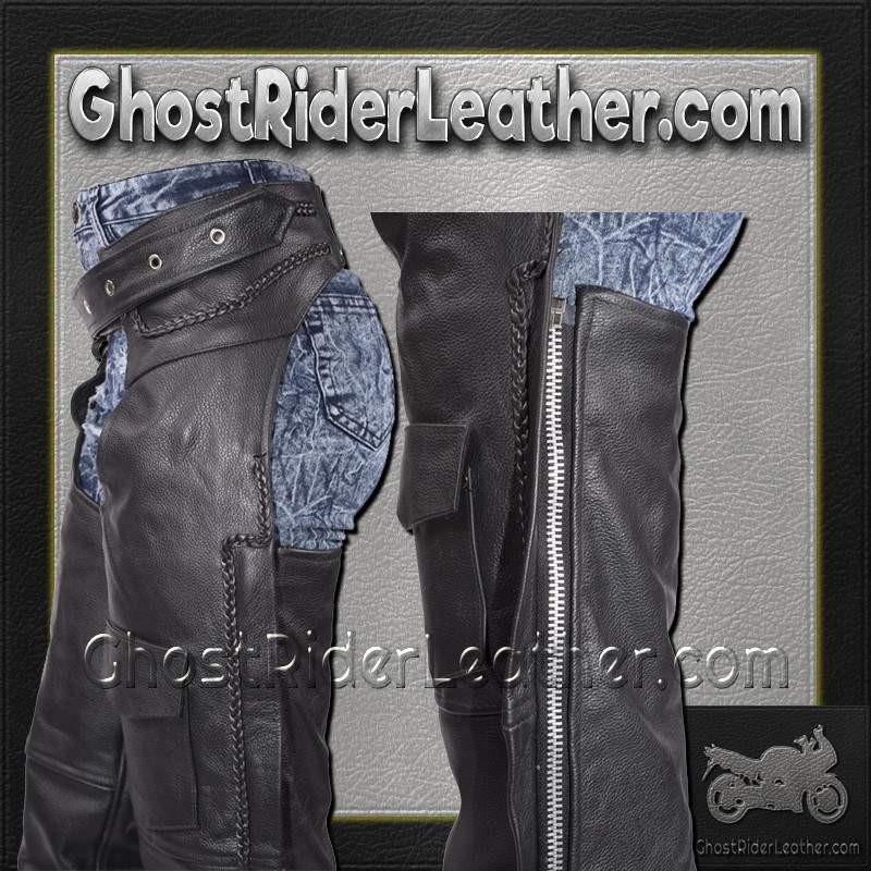 Leather Assless Chaps - Braid Design - Men or Women - C4326-04-DL