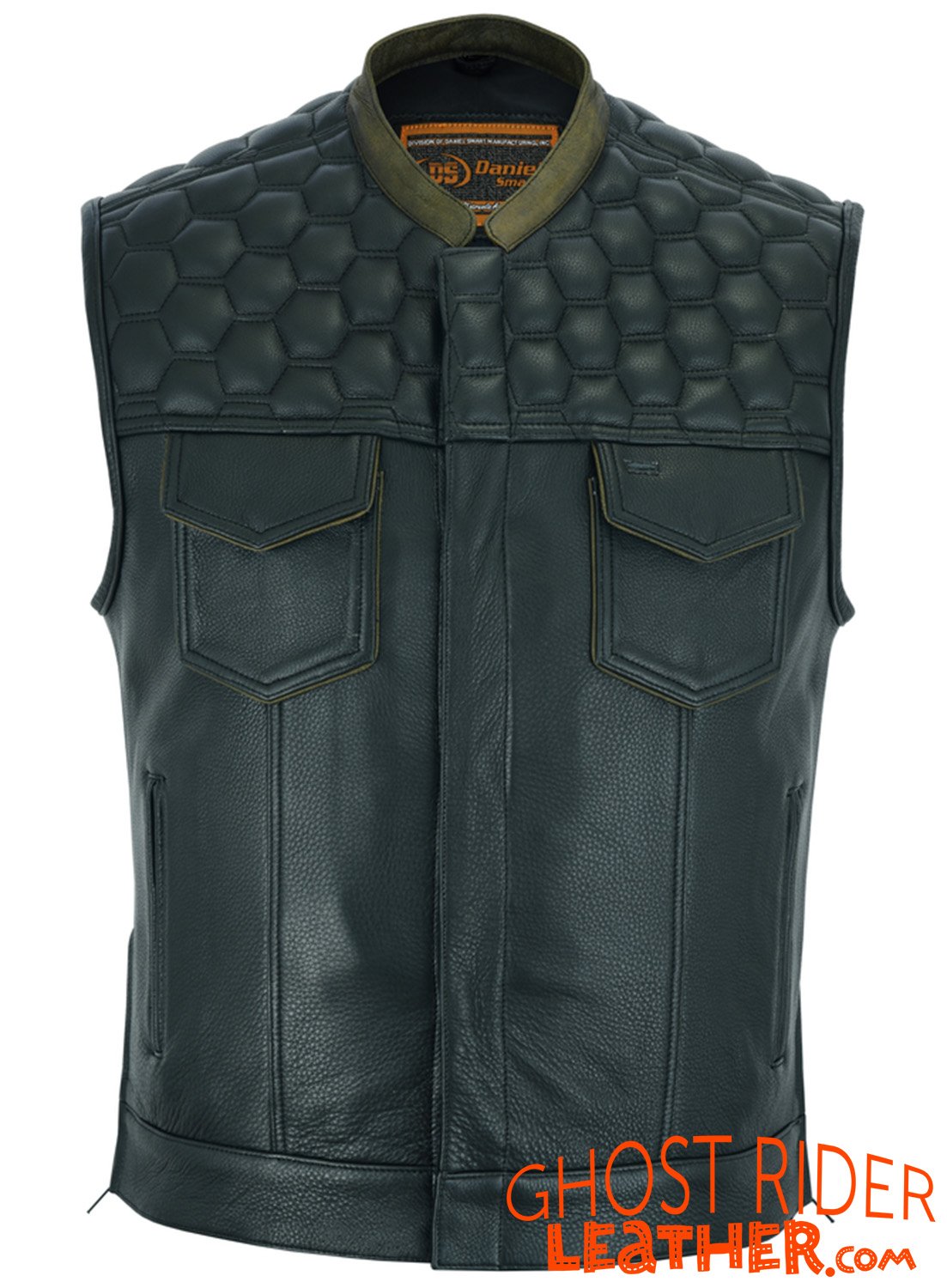 Leather Motorcycle Vest - Men's - Up To Size 8XL - Diamond Quilting - Big and Tall - DS199-DS Leather Motorcycle Vest - Men's - Up To Size 8XL - Diamond Quilting - Big and Tall - DS199-DS