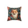 Fox and Flowers - Vintage Garden - Retro - Faux Suede Square Pillow