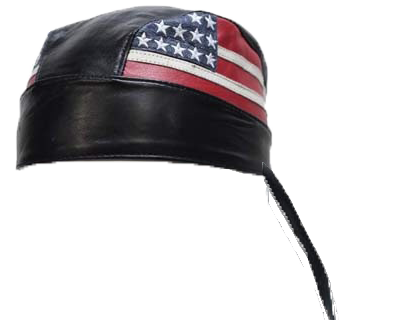 Leather Skull Cap - American Flag - Biker Durag - AC007-04-DL