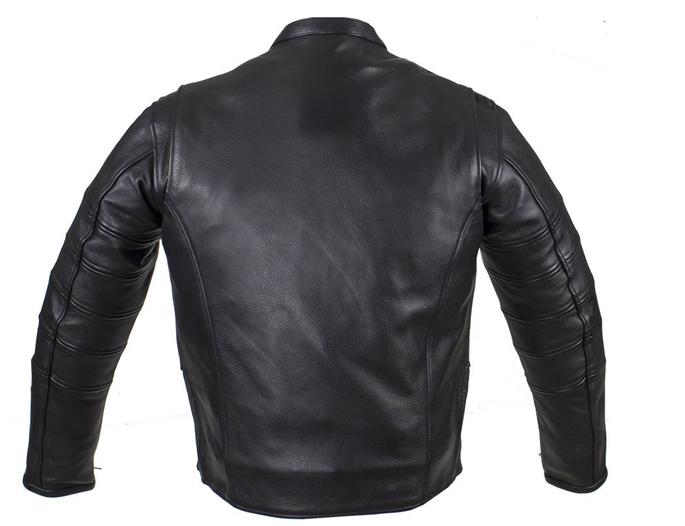 Black Pleated Racer Leather Jacket with Concealed Carry Pockets - SKU MJ828-DL