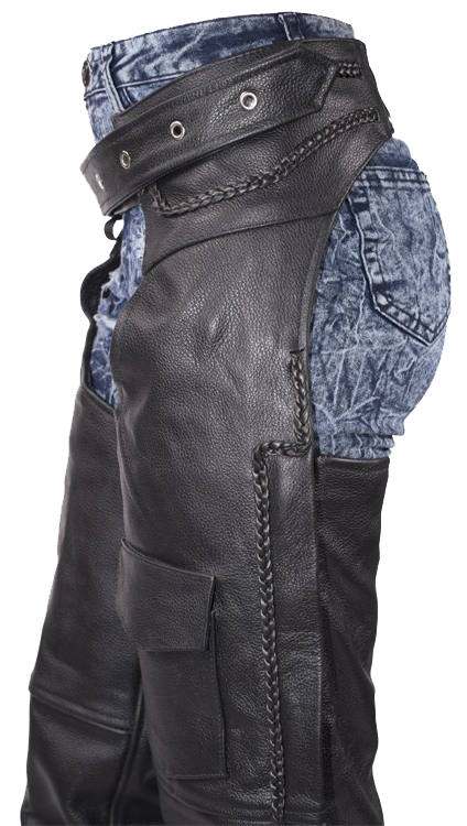 Leather Assless Chaps - Braid Design - Men or Women - C4326-04-DL