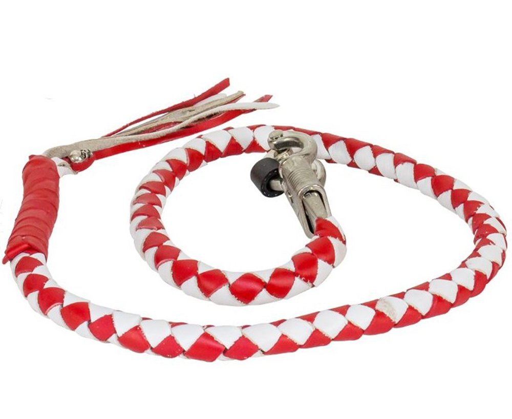 Get Back Whip - 42 Inches - Red and White Leather - Motorcycle Accessories - GBW12-11-DL