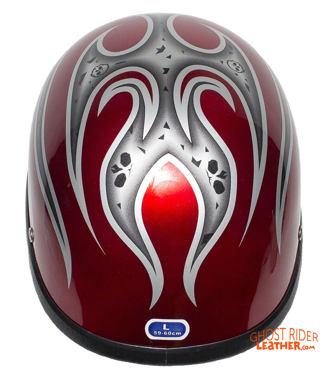 Novelty Motorcycle Helmet - Silver Skulls - Burgundy Flames - H401-D4-BURG-1-DL Novelty Motorcycle Helmet - Silver Skulls - Burgundy Flames - H401-D4-BURG-1-DL