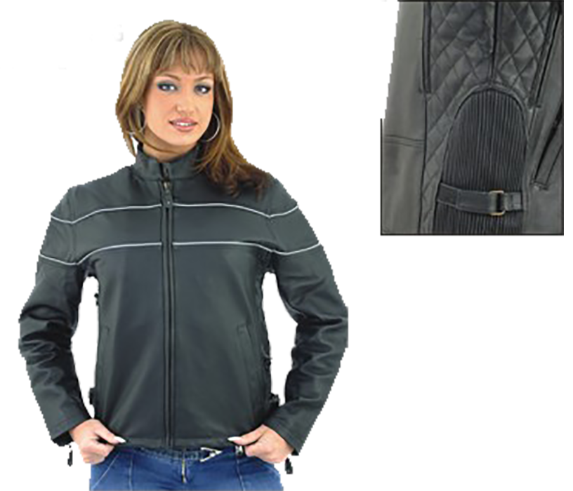Women's Reflective Piping Naked Leather Racer Jacket with Air Vents - SKU LJ7900-11-DL