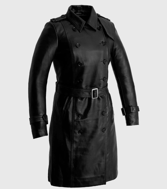 Black Leather Trench Coat - Women's - Olivia - WBL3071-FM