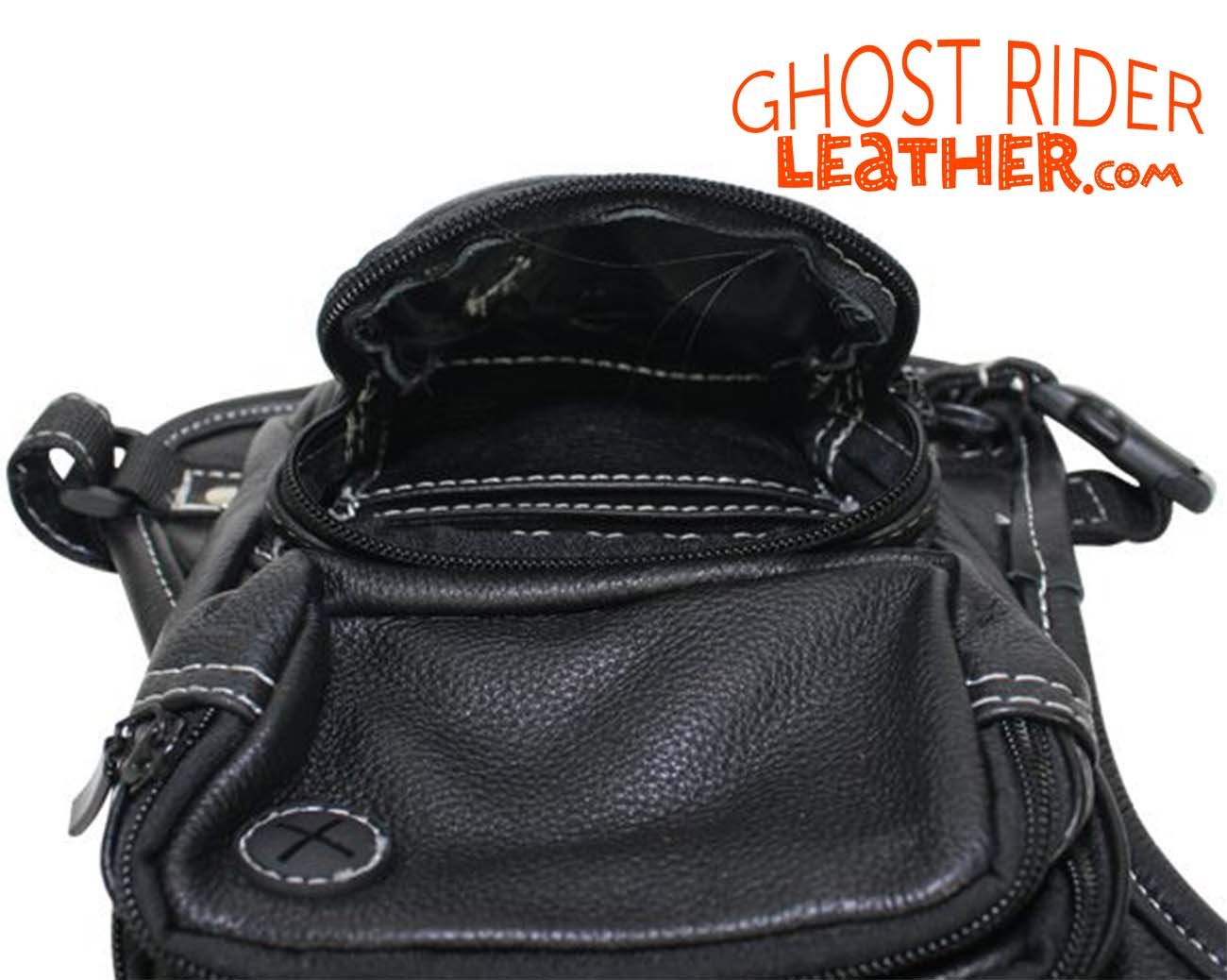 Leather Thigh Bag - Gun Pocket - Black - Touch of Brown - Motorcycle - AC1029-11-BRN3T-DL