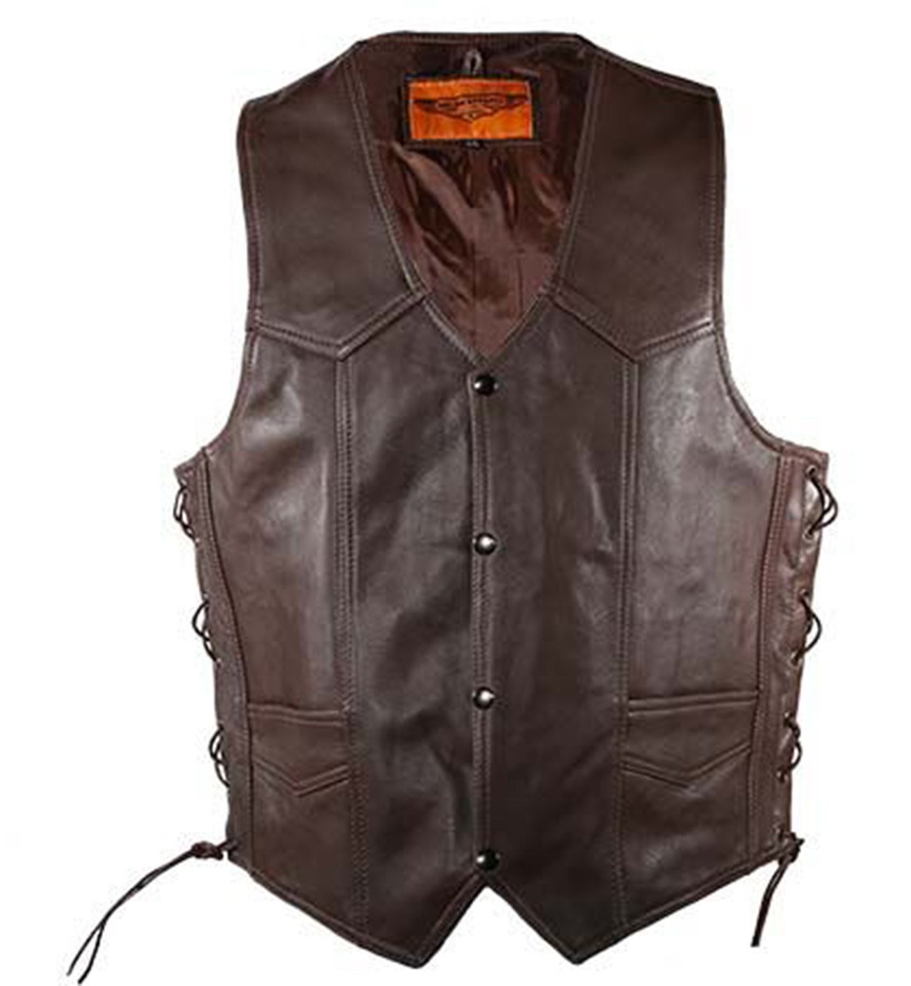 Leather Motorcycle Vest - Men's - Brown - Up To Size 64 - MV303-BRN-11-DL