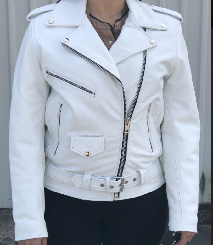 Leather Motorcycle Jacket - Women's - White - Classic Biker - AL2124-AL Size Chart