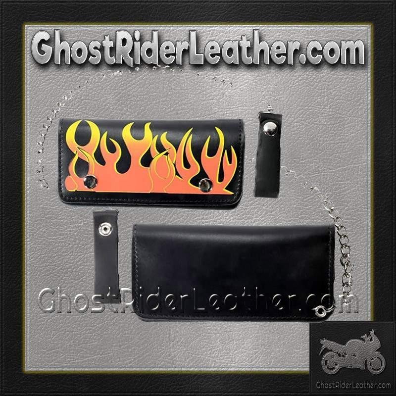 Black Leather Flame Wallet with Chain - SKU WALLET1-DL