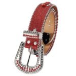 Unisex Rhinestone Bling Belt - Red and Silver - Skulls - Rhinestones - Faux Leather - FBL22-DL