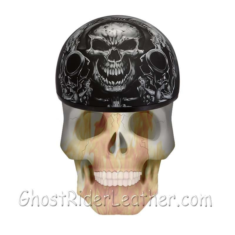 DOT Motorcycle Helmet - Skull - Smoking Guns - Shorty - D6-G-DH