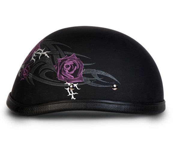 Novelty Motorcycle Helmet - Tribal Purple Rose - Eagle Shorty - 6002SPR-DH