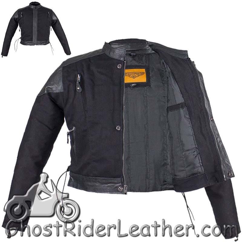Kids Black Denim and Leather Motorcycle Jacket with Side Laces - SKU GRL-KD345-DL