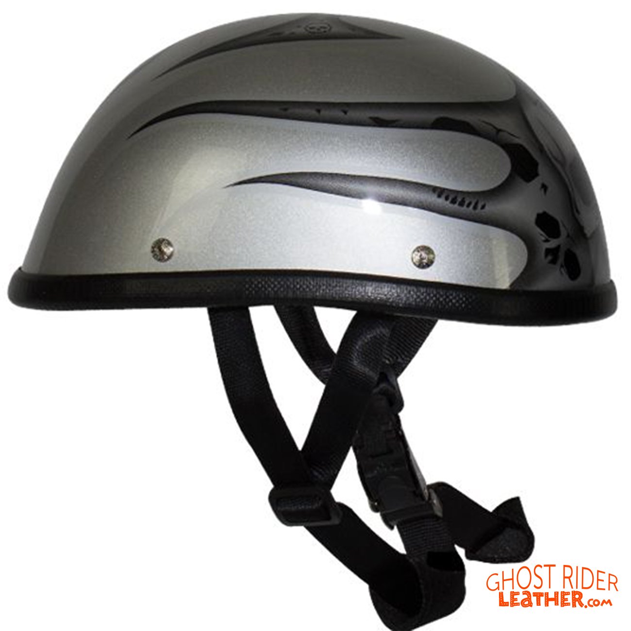 Novelty Motorcycle Helmet - Silver Skulls - Silver Flames - H401-D4-SILVER-DL Novelty Motorcycle Helmet - Silver Skulls - Silver Flames - H401-D4-SILVER-DL