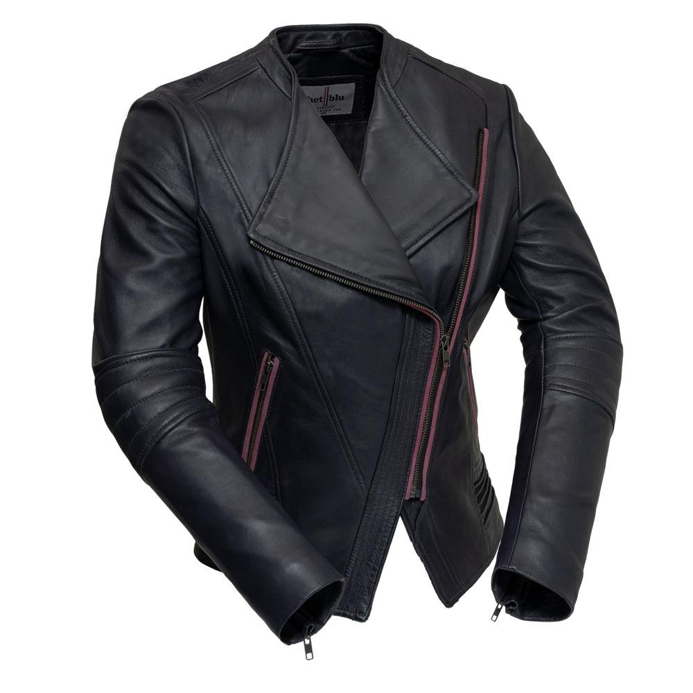 Leather Motorcycle Jacket - Women's - Violet Or Black - WBL1395-FM