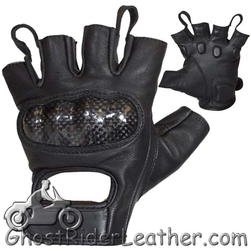 Leather Motorcycle Gloves - Knuckle Protection - Fingerless - GLZ86-11N-DL