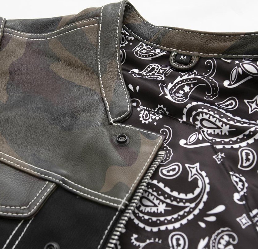 Leather and Canvas Motorcycle Vest - Men's - Camo - Up To 5XL - Infantry - FIM666CAMO-FM
