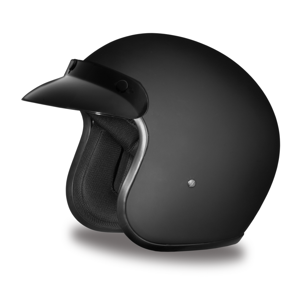 DOT Motorcycle Helmet - Dull or Gloss Black - Open Face - 3/4 - DC1-DH