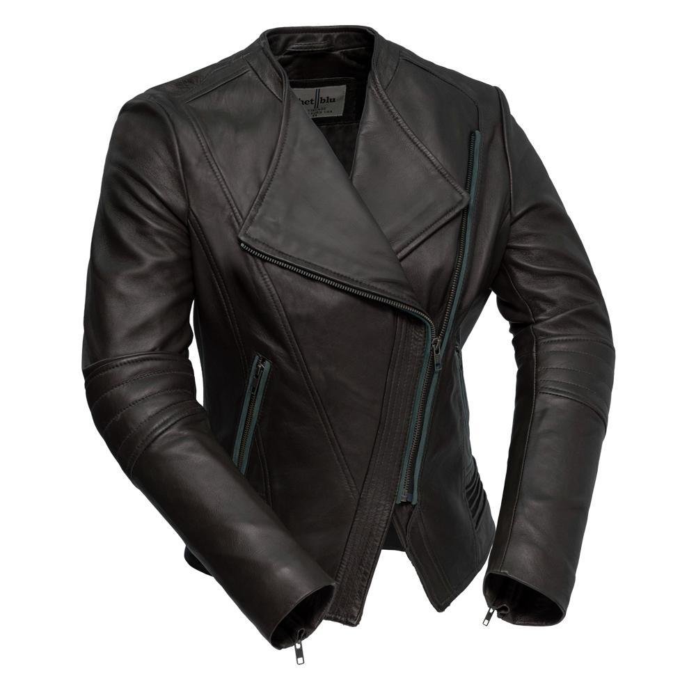 Leather Motorcycle Jacket - Women's - Violet Or Black - WBL1395-FM