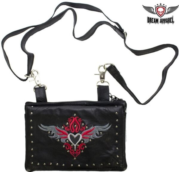 Leather Belt Bag - Red - Gun Pocket - Tribal Heart Design - Handbag - BAG36-EBL1-RED-DL