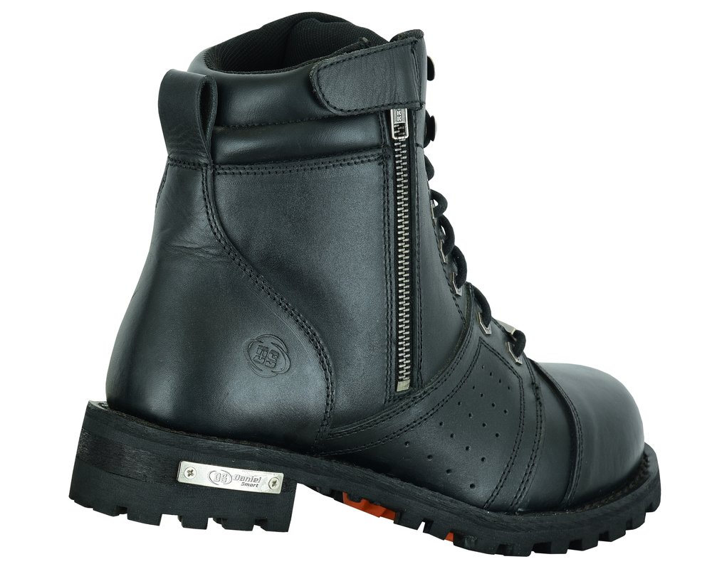 Men's Black 6 Inch Motorcycle Boots - Perforated - Medium or Wide - Side Zipper - Plain Toe - DS9731-DS