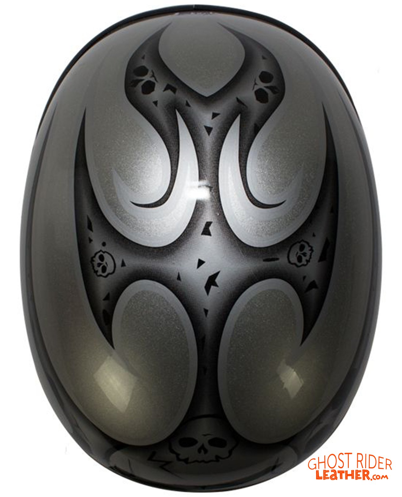 Novelty Motorcycle Helmet - Silver Skulls - Silver Flames - H401-D4-SILVER-DL Novelty Motorcycle Helmet - Silver Skulls - Silver Flames - H401-D4-SILVER-DL