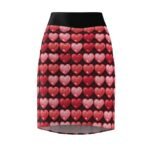 Puffy Hearts - Reds Pinks on Black - Women's Pencil Skirt (AOP)