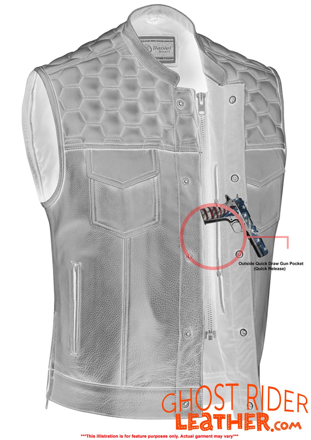 Leather Motorcycle Vest - Men's - Up To Size 8XL - Diamond Quilting - Big and Tall - DS199-DS Leather Motorcycle Vest - Men's - Up To Size 8XL - Diamond Quilting - Big and Tall - DS199-DS