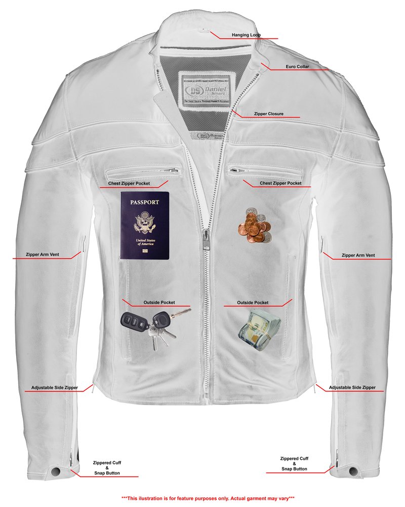 Men's Tall Leather Motorcycle Jacket - Big and Tall - Men's Racer Jacket - DS701TALL-DS