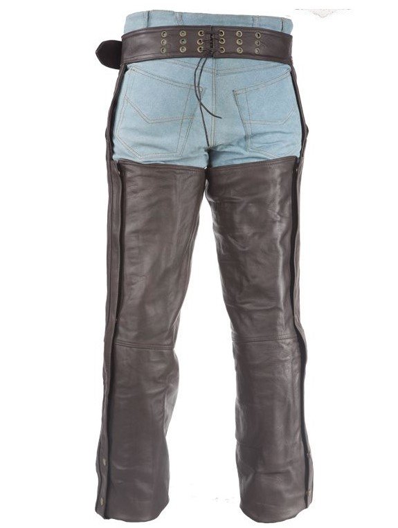 Leather Chaps - Thigh Stretch - Brown - Up To 9XL - Men or Women - C332-BROWN-DL