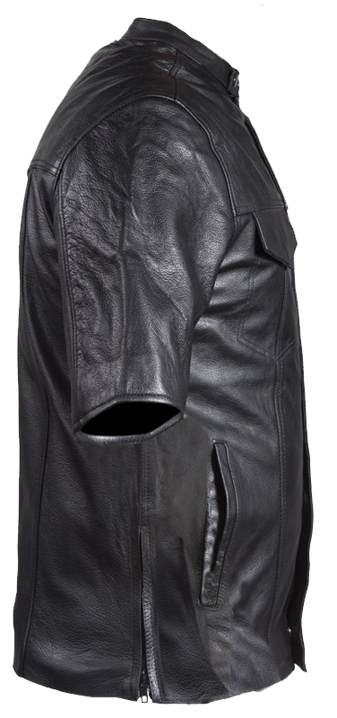 Men's Light Weight Leather Shirt with Short Sleeves - MJ822-11L-DL