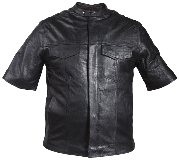 Men's Light Weight Leather Shirt with Short Sleeves - MJ822-11L-DL