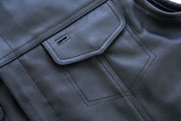 Leather Motorcycle Vest - Men's - Gun Pockets - Up To 12XL - No Collar - Big and Tall - AM9193-DS