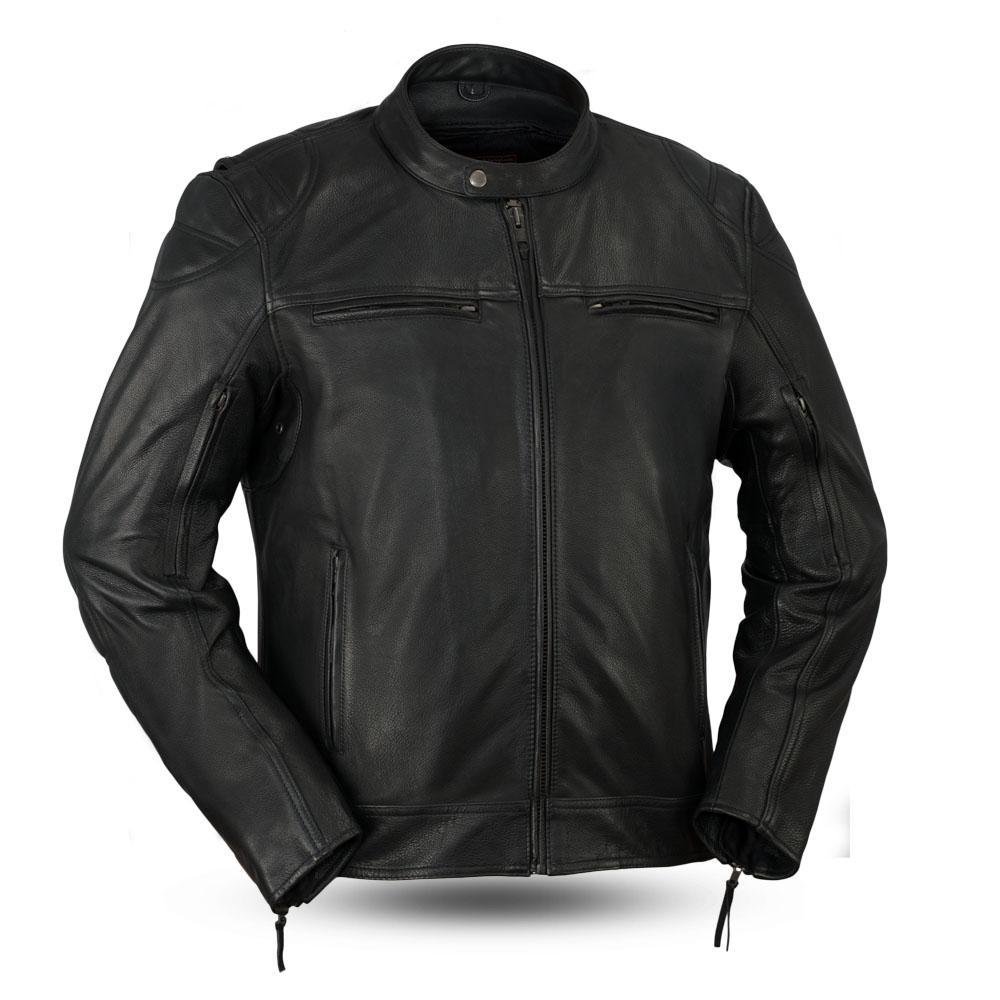 Leather Motorcycle Jacket - Men's - Racer Style - FIM288CHRZ-FM