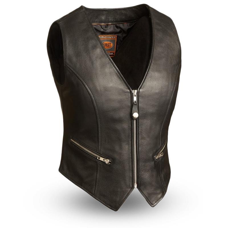Leather Motorcycle Vest - Women's - Zipper - Montana - FIL515CSL-FM